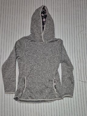 Eddie Bauer Gray Hooded Pullover with Black and Red Plaid Lining